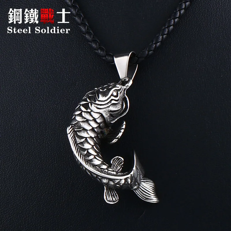 

Steel soldier The carp has leaped through the dragon's gate chinese style 3D fish pendant stainless steel jewelry chain