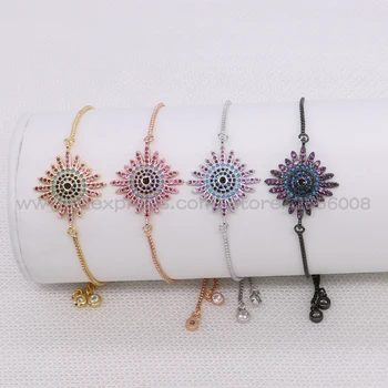 

Handcrafted Ajustable chain Bracelet square eye pendant metal bracelet Mix colors 4Pcs Bracelet Gems jewelry 1612
