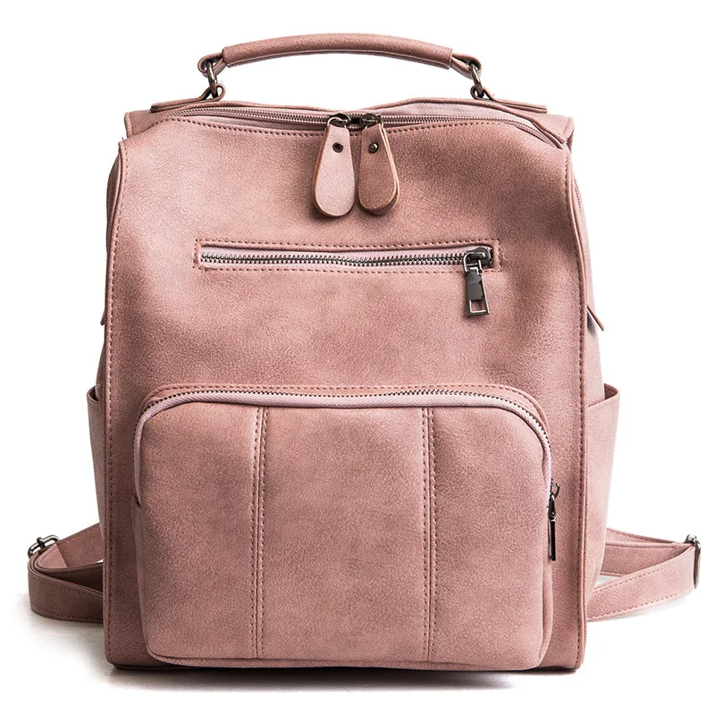 

New Simple Style Backpack Women Leather Backpacks For Teenage Girls School Bags Fashion Vintage Solid Black Shoulder Bag Youth