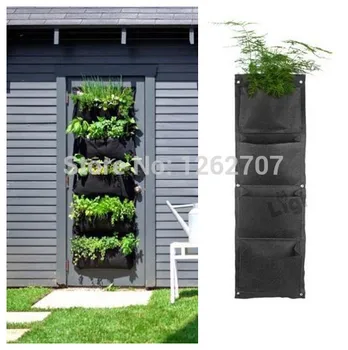 

Novelty 4 Pockets Vertical Garden Planter Wall-mounted Polyester Home Gardening Flower Planting Bags Living Indoor Wall Planter