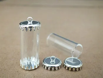 

28x12mm Tube shap glass vial with silver plated crown cap wishing glass bottle for jewelry pendant