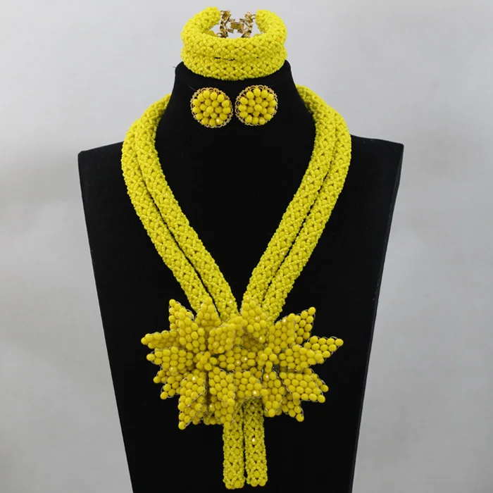 Nigerian Party African Beads Jewelry Sets Lemon Yellow Add Flower Crystal Beads Jewelry Sets Birthday Gift Free Shipping ALJ1001