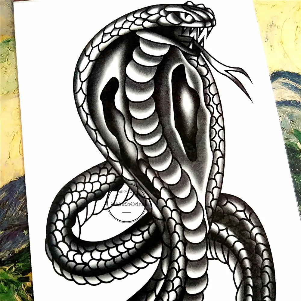 Черная временная татуировка SHNAPIGN Mamba Cobra Snake наклейки для тела 17*10 см