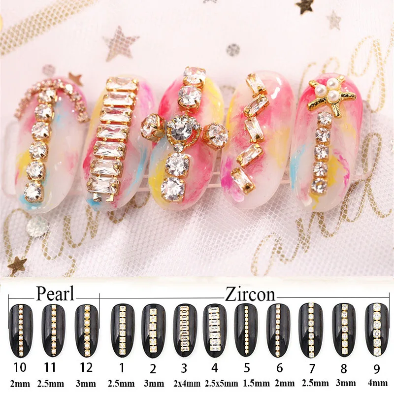 

10 CM Clear Color Zircon With Gold Base Close Claw Chain Wedding Pearl Decoration String Crafting For DIY Accessory/Nail Art