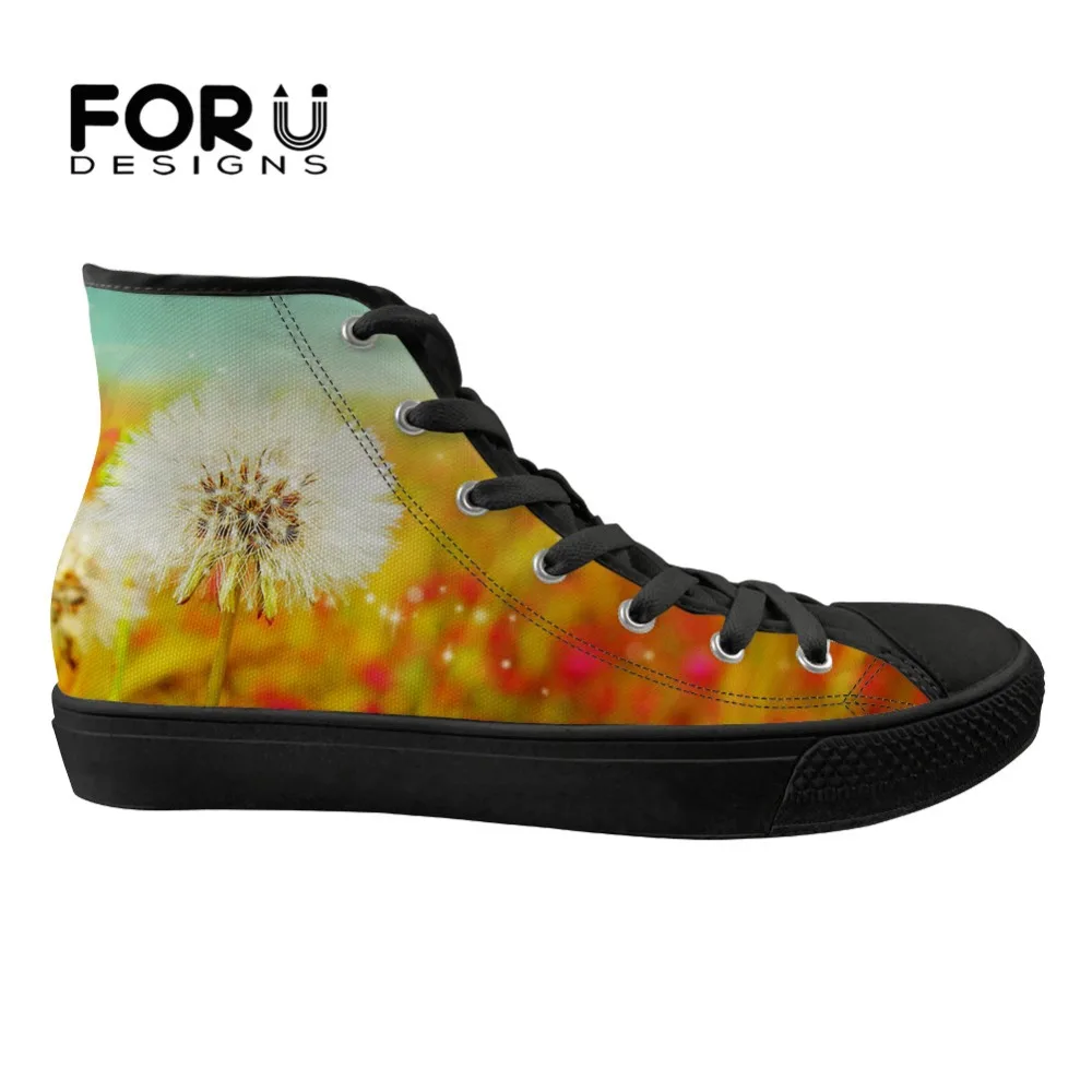 

FORUDESIGNS Casual Sneakers Flats Trendy Dandelion Printed Women's High Top Canvas Vulcanized Shoes Woman Ladies Zapatos Mujer