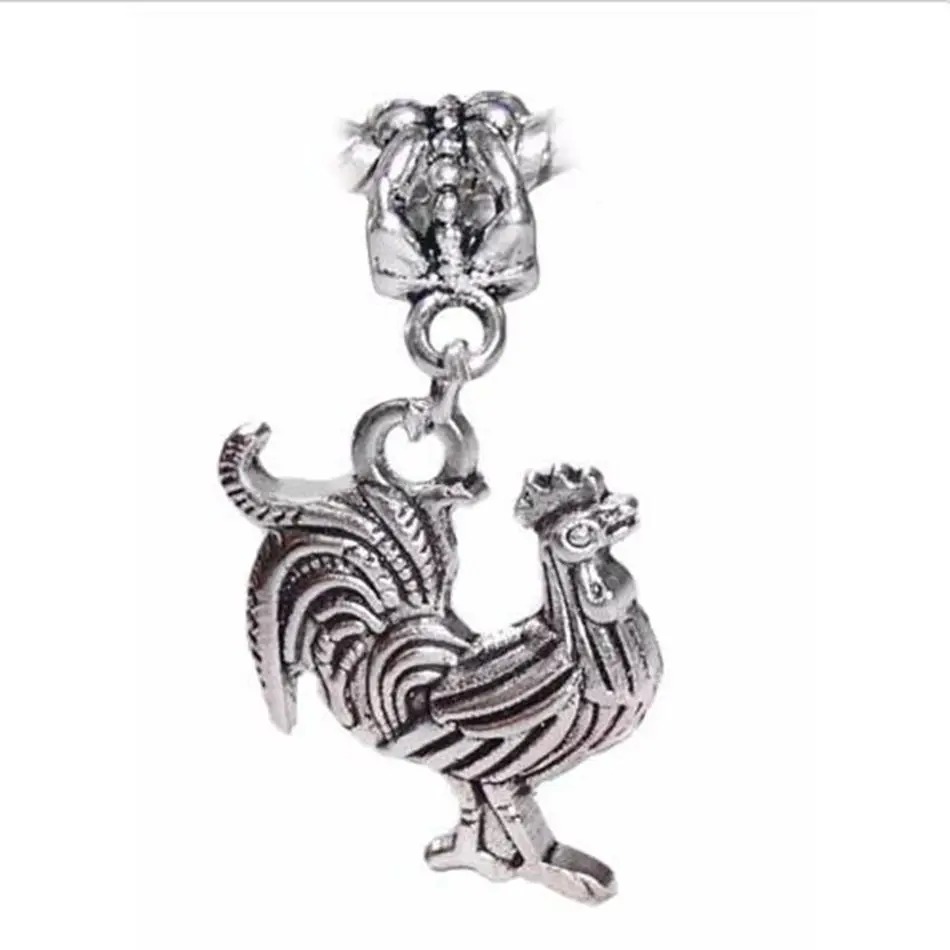

200pcs Ancient silver Rooster Bird Chicken Animal Kitchen Pendant Charm fits European Bead Bracelets 33 mm x 19 mm A12312