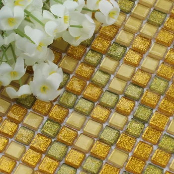 

10mm lovely gold green Crystal Glass Mosaic Tile, DIY Kids room bathroom shower wall floor tile Kitchen Backsplash