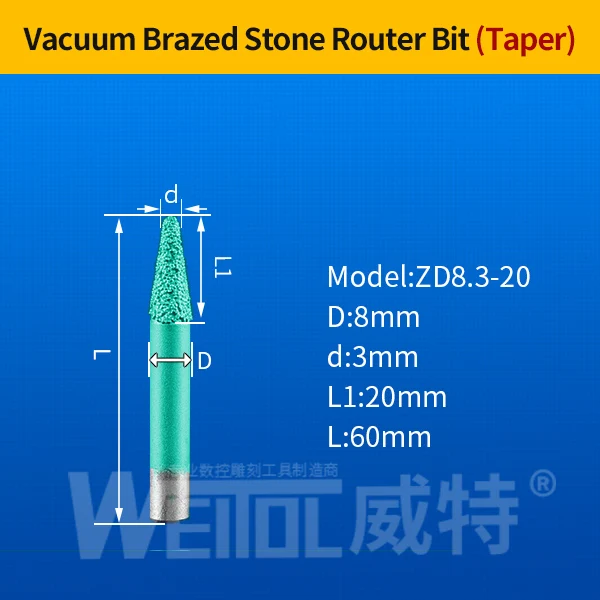 WeiTol 1 шт 6 мм Вакуумные Паяные фрезы для обработки камня ЧПУ мраморные режущие инструменты камень для станка с ЧПУ режущие биты для гранита - Длина режущей кромки: ZD8.3-20