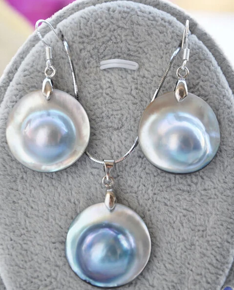 

Hot sale Free Shipping>>>>>22MM GRAY SOUTH SEA MABE PEARL PENDANT & EARRING