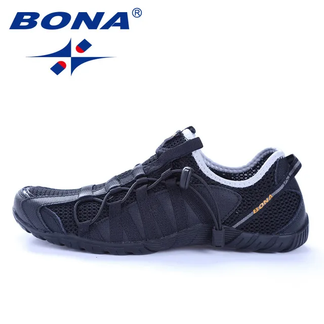 BONA New Popular Style Men Running Shoes Lace Up Athletic Shoes Outdoor Walkng jogging Sneakers Comfortable Fast Free Shipping BLACK