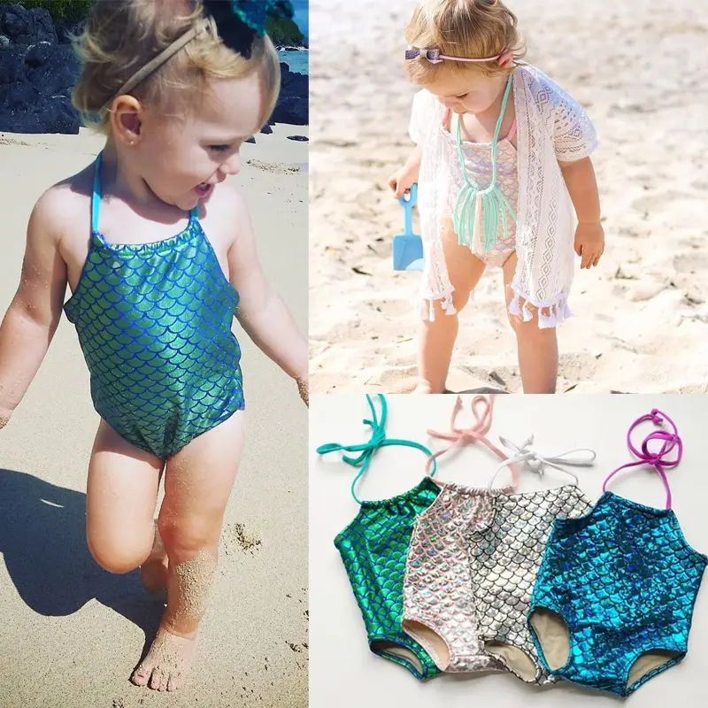 

Moda bebé niña sirena Bikini Swimwuit lindo niños Bling plata traje de baño Niño traje de baño infantil natación playa