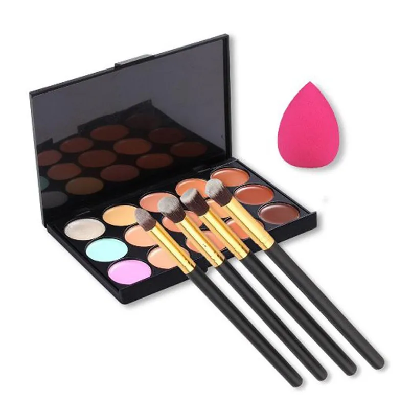  Sanwony New 15 Colors Contour Concealer Palette + 4pcs Powder Brushes +Sponge Blender Hot Freeshipping 