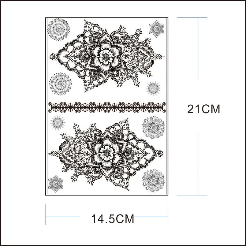 BH-17 ручной рисунок Мандала черная хна временная татуировка Вдохновленный стикер тела