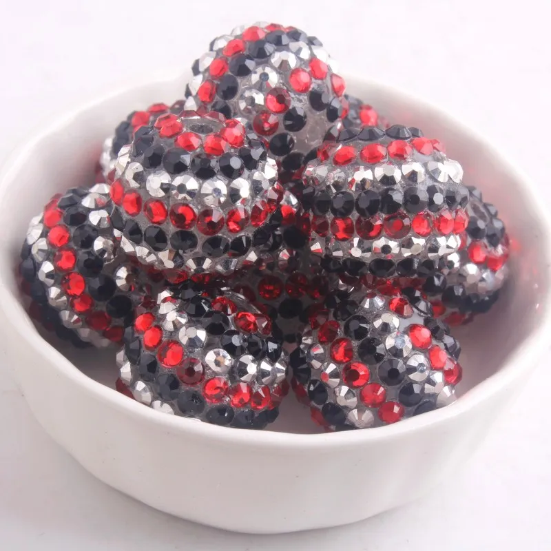 

OYKZA Halloween Black Red Silver Strips Color Resin Rhinestone Ball Beads for Kids Chunky Necklace Jewelry 20mm 100pcs a lot