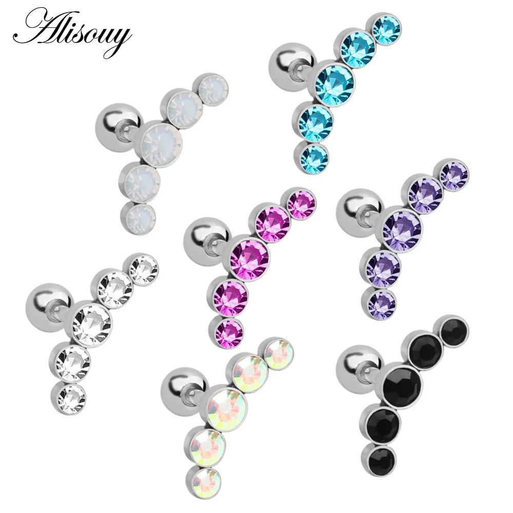 

Alisouy 1PC HQ New Steel Prong Set Round Crystal Zircon Colorful Stud Ear Cartilage Tragus Piercing Sexy Girls ear Jewelry