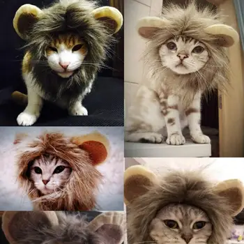 

Latest High Quality Cat Cap Costume Lion Head False Ear Figure Changing Brand New Pet Funny Hat Puppy Cats Dogs Cosplay