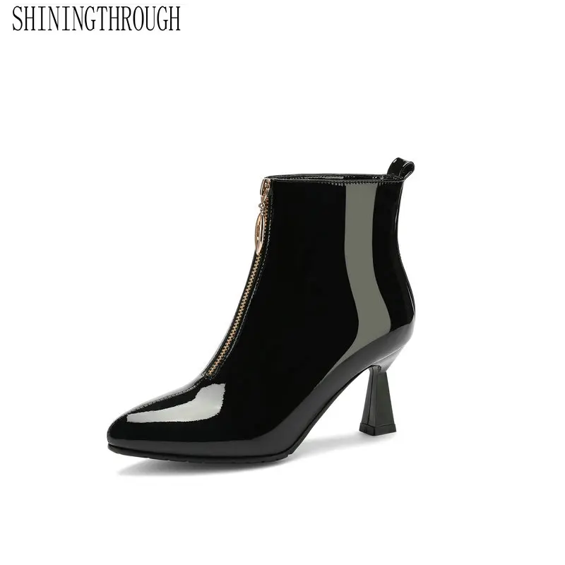 

Genuine Leather Womne Ankle Zipper Boots Spring Autumn Women Shoes Fashion Erogenous High Heel Party Dancing Shoes Size 34-43