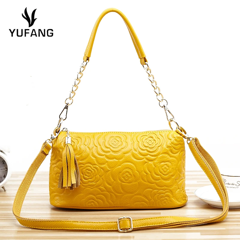 

YUFANG Women's Messenger Bag Genuine Leather Female Handbag Natural Leather Ladies Daily Shoulder Bag Flowers Lady Crossbody Bag