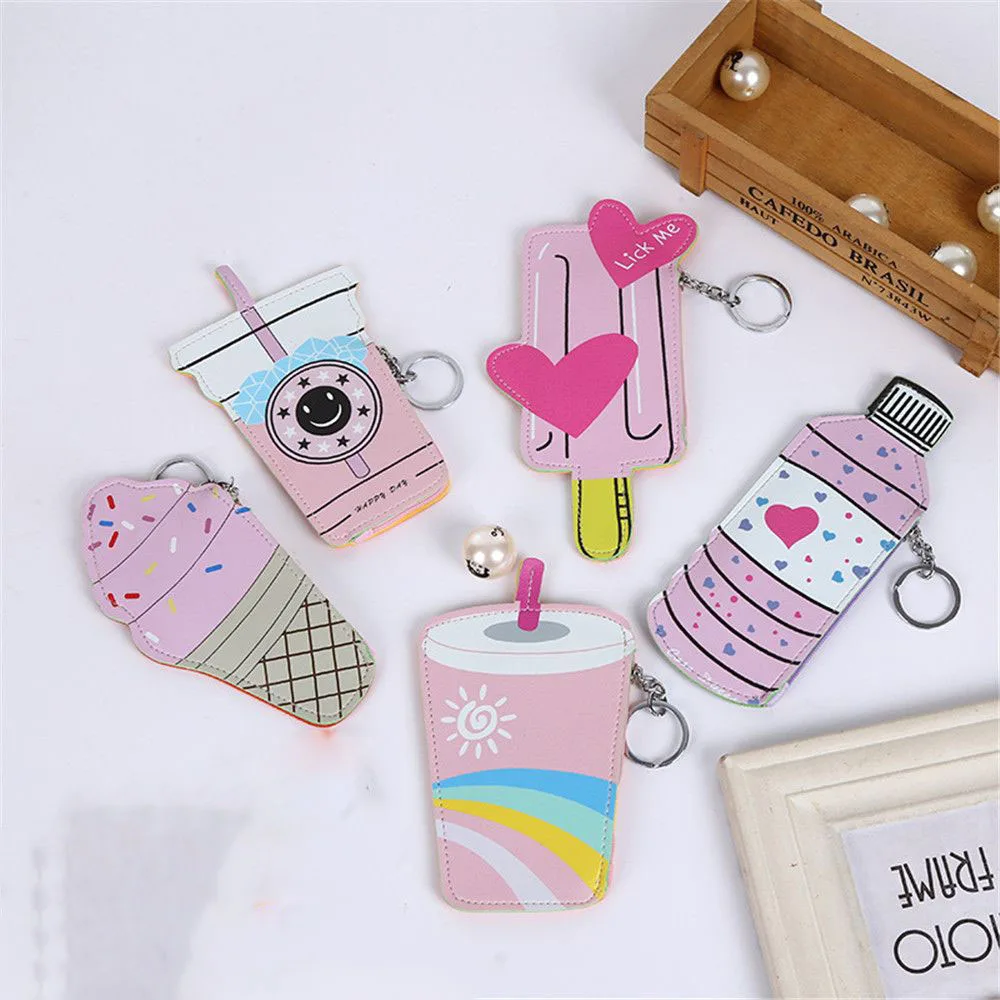Lolita-billeteras cuadradas con patrón de helado, Kawaii, monedero de cuero de PU, para bebidas, monedas, 1 Uds.