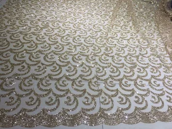 

Gold color glitter Sequins lace fabric Glued glitter sequins african lace fabric glitter lace for sexty dress high quality