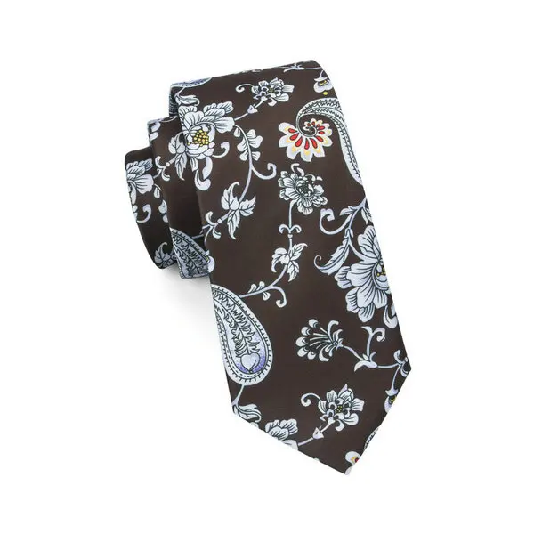 Dn-1245 Новое поступление коричневый Галстуки Модные Классические цветочный Стиль шелковый галстук мужские формальные Бизнес партии