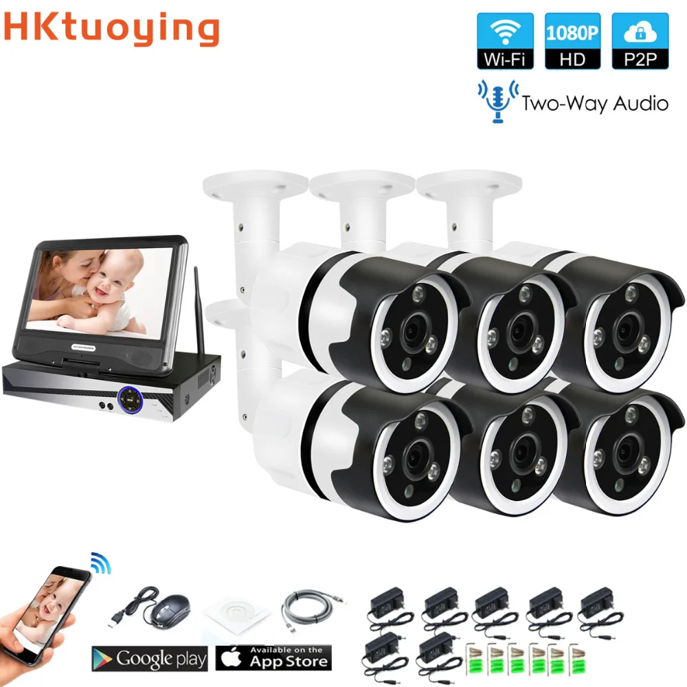 6CH a due vie audio colloquio HD Senza Fili LCDNVR Kit P2P 1080P Indoor Outdoor Visione Notturna di