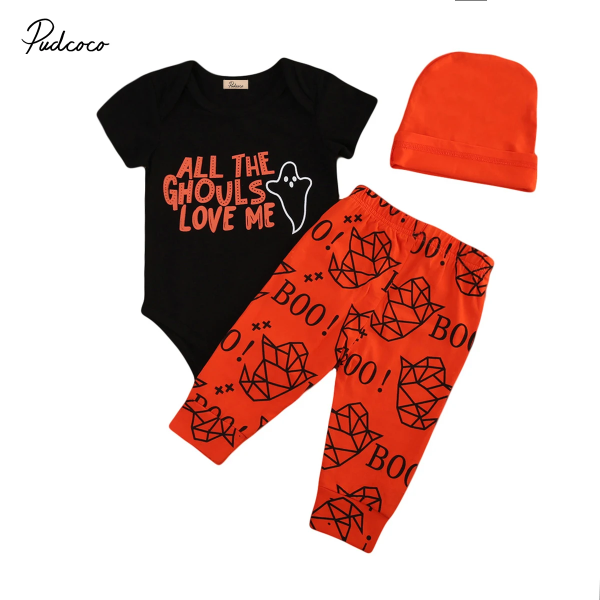 

Halloween Newborn All the ghouls love me Letter Baby Boy Girl Clothes Romper Short Sleeve Jumpsuit Long Pants Outfits Set