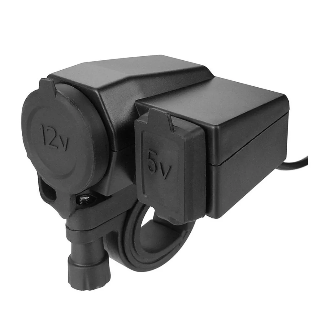

AUTO Black 5V 2.1A USB Phone 12V Motorcycle Handlebar Handle Bar Clamp Charger Power Port Socket Set