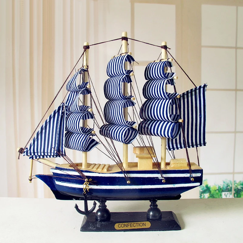 

20CM Wooden Sailing Ship Handmade Carved Model Boat Home Nautical Decor Gifts Crafts