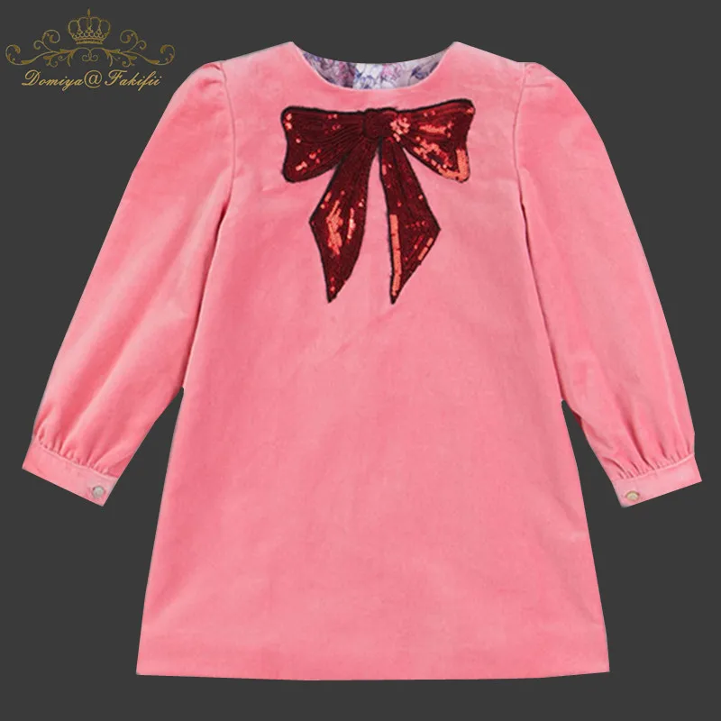 

2018 Winter/Autumn Children Clothing Popular Brand Fashion Cute Baby Party Birthday Pink Applique Velvet Girls Christmas Dress