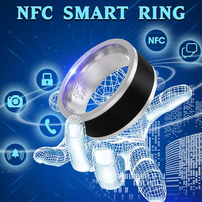 

Titanium Steel 7-12 Yard Two-chip Black NFC Smart Ring Mobile Phone Unlock Waterproof Touchs Unlock Health Protection Rings