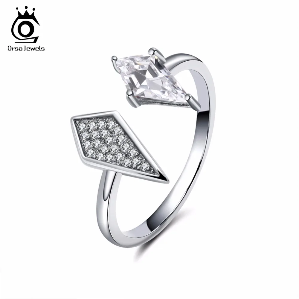 ORSA JEWELS Trendy Rings For Women Geometric Prong Setting AAA Cubic Zircon Silver Color Female Party Rings Jewelry AOR72
