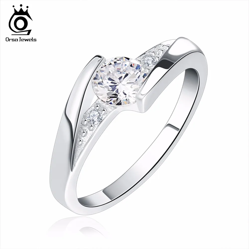 

ORSA JEWELS Lead & Nickel Free Women Silver Color Ring with AAA Austrian Crystal Elements 2019 Hot Sell CZ Rings Wholesale OR02