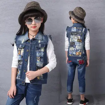 

soft hole denim jeans vest boys and girls spring autumn blue Outerwear & Coats kids clothing children's clothes blue 3-13