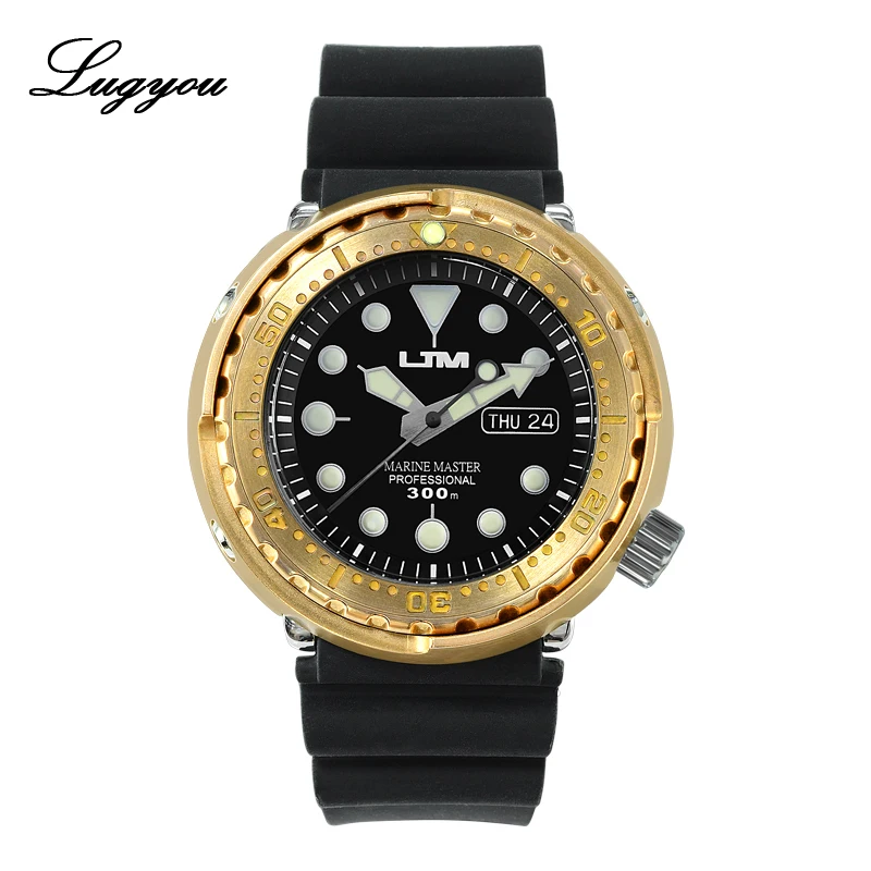 

Lugyou San Martin LJM Vintage Mechanical Watch for Men Bronze Rubber Black Sapphire Convex 300 meters Water resistant Super Glow