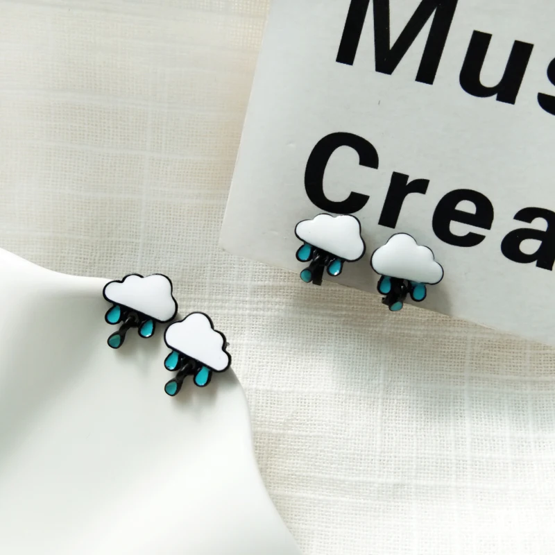 

New Vintage Black Color Clouds Water Earrings for Women Cute Cartoon Enamel Stud Earrings Party & wedding Jewelry Gift