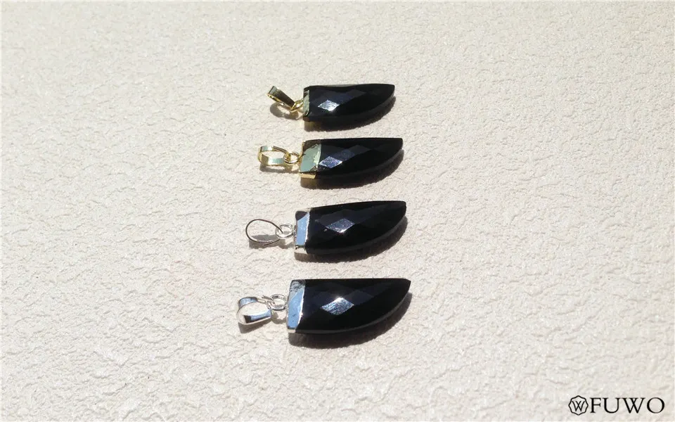 Horn Shape Natural Black Agate Pendant 8