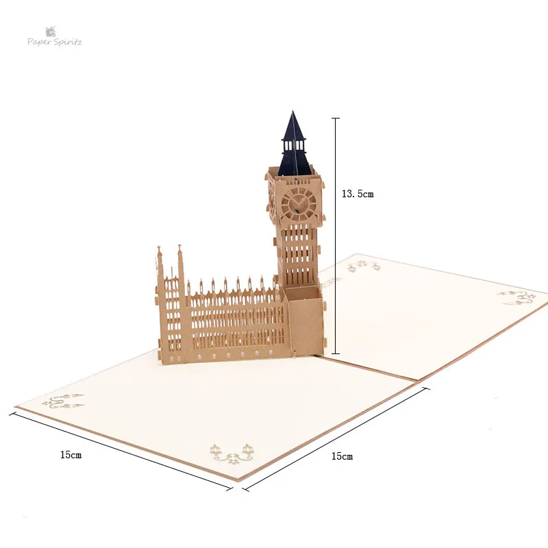 PAPER SPIRITZ laser Big Ben 3d paper pop up card with envelope blank invitations greeting cards gift thank you happy invitation