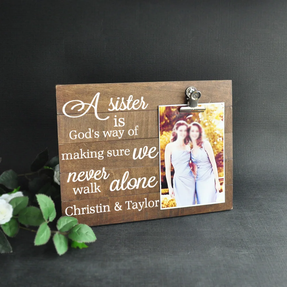 

Personalized Sister Clip Photo Frame,Best Friends Photo Frame,Rustic Wooden Photo Frame,Customized Bridesmaid Gift