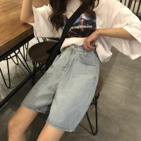 Шорты женские простые классические элегантные летние корейские джинсовые шорты женские с карманами прямые студенты свободные Высокое
