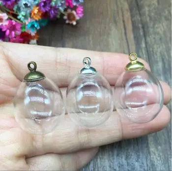

100set 20*23mm drop water tear glass globe 3mm hole with 8mm beads cap jewelry findings charms glass bottle glass vial pendant