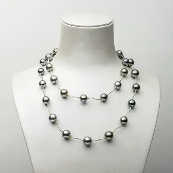

925 Sterling Silver Gray Cultured Tahitian Sea Pearl Long Necklace 32.4" 9-11mm