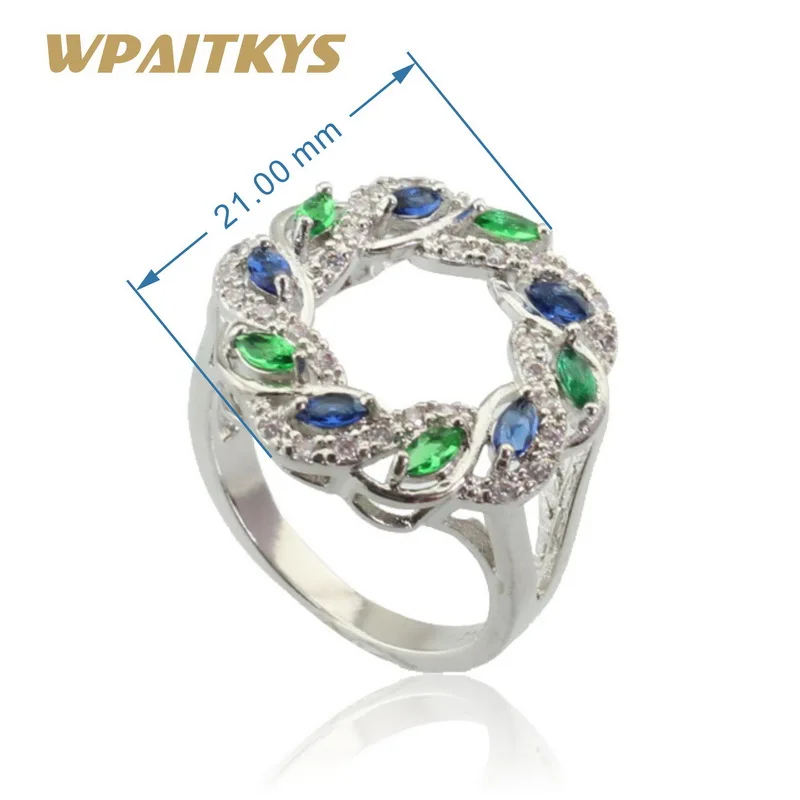 WPAITKYS зеленый синий кристалл белый цирконий серебряный цвет Ювелирные наборы для женщин ожерелье кулон серьги Кольца подарочная коробка