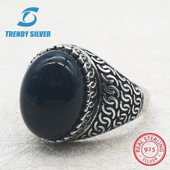 

silver 925 fine jewelry man rings men accessories turquoise gemstone natural black onyx red agate wholesale TRENDY SILVER TCR371