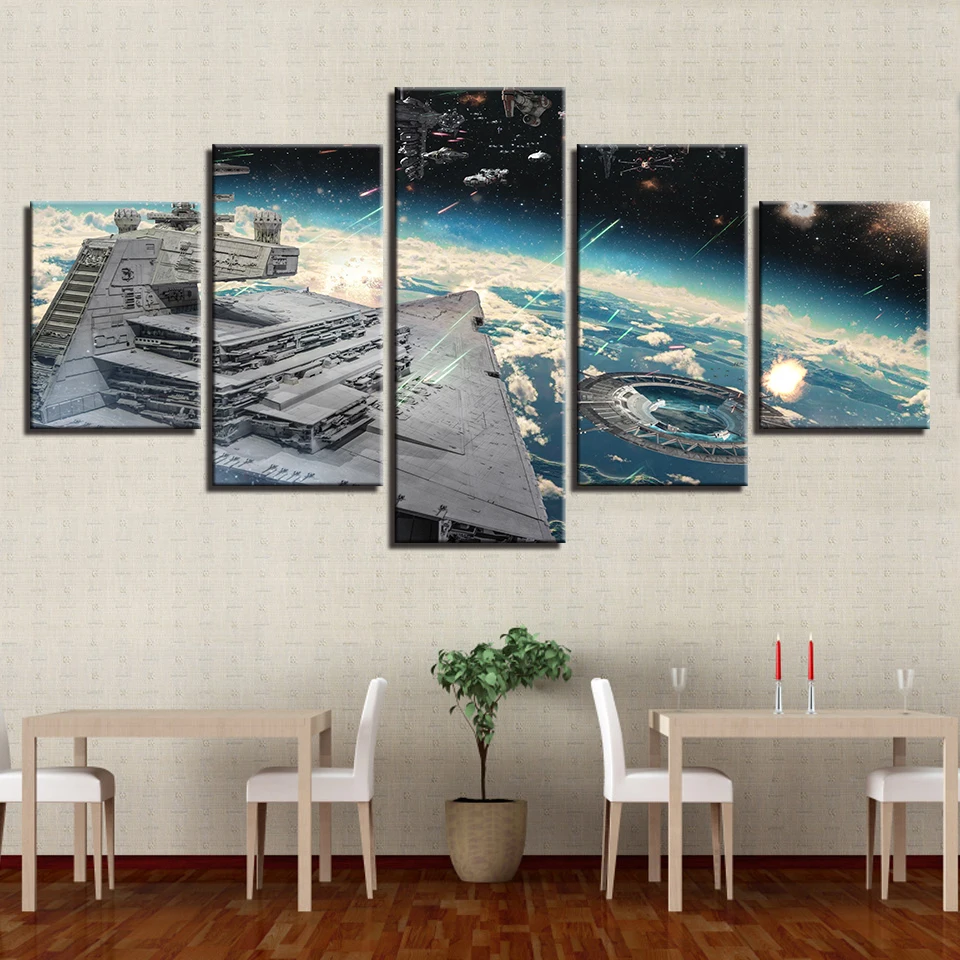 

5 Panels Star Wars Millennium Falcon Space Destroyer Canvas Painting Poster Wall Art Prints Framed Home Decor For Living Room