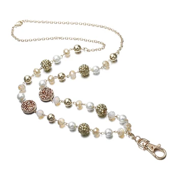 

Fashion Fresh Pearl Necklace Lanyards for Women - Crystal Pandent Stainless Steel Chain ID Badge Holder Jewelry ID Holder
