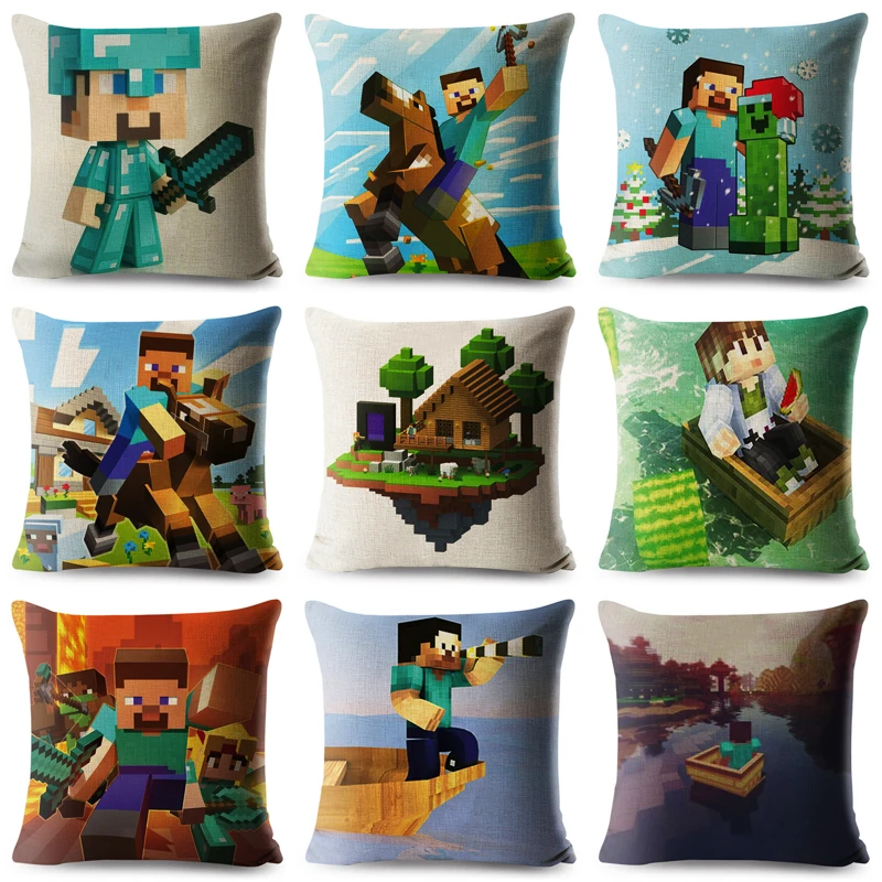 

2019 New Geometry Minecraft Throw Pillow Cover Square Cushion Covers Cartoon Linen Pillow Case Car Sofa Home Decor Pillows Cases