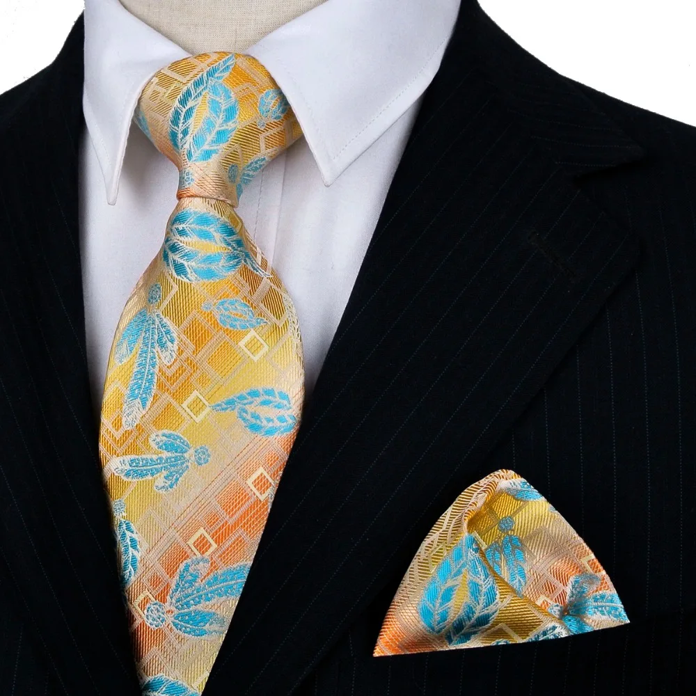  Floral Checked Multicolor Mens Ties Neckties Handkerchief 100% Silk Jacquard Woven Tie Set Free Shi