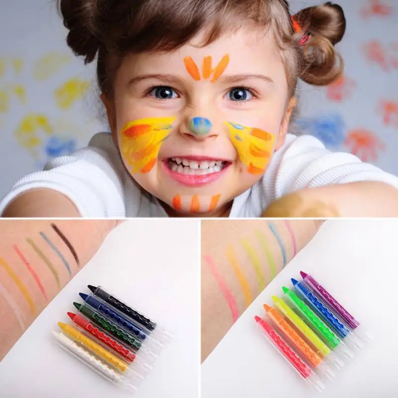 Washable 6 Colors Face Paint Kit Chalk Pencils Splicing Structure Pen