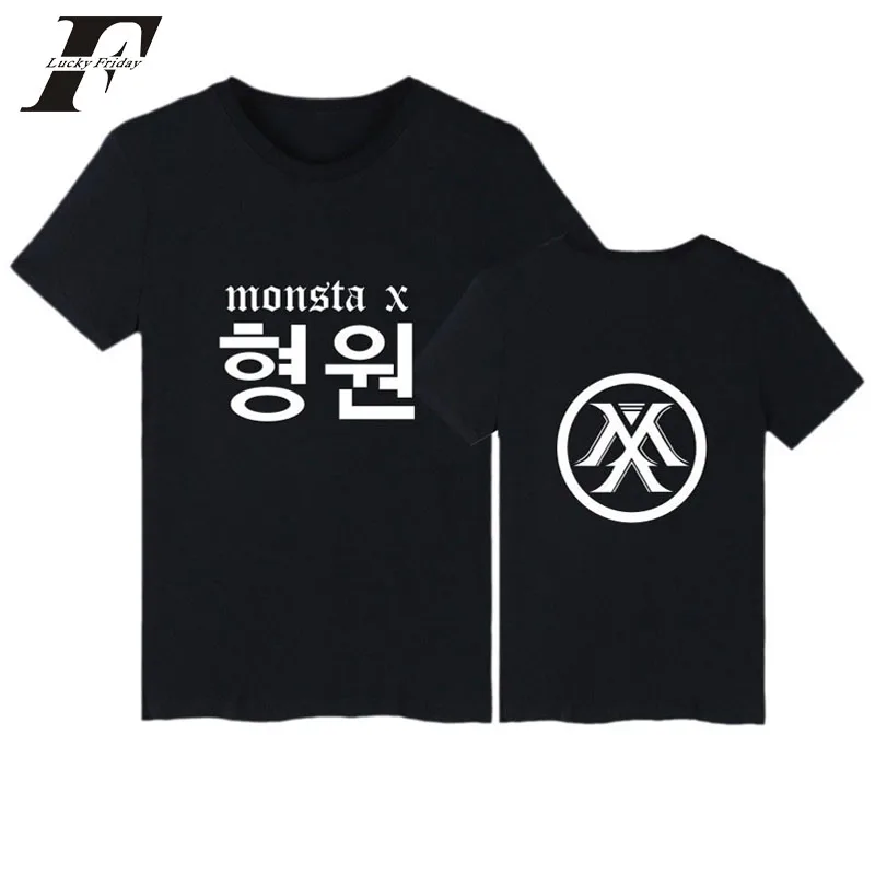

LUCKYFRIDAYF 2017 Latest K-POP Korean Style MONSTA X T-Shirt Hip Hop Camisa Masculina Plus Size Unisex/Women Tops Tees Free Gift
